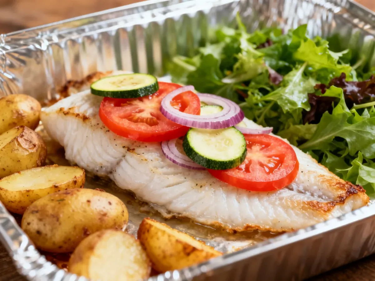 Filet rybny pieczony pod warzywami z ziemniakami