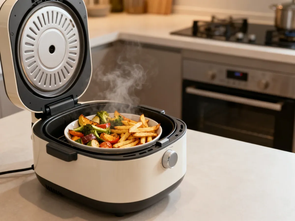 Multicooker z funkcją Air Fry przygotowujący chrupiące warzywa i frytki
