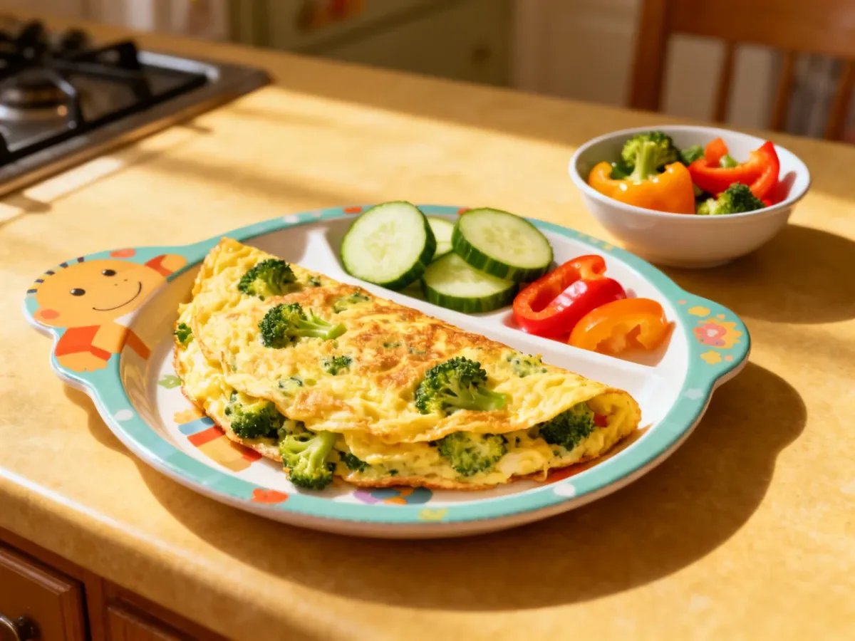 Omlet brokułowy z warzywami na kolację dla dziecka
