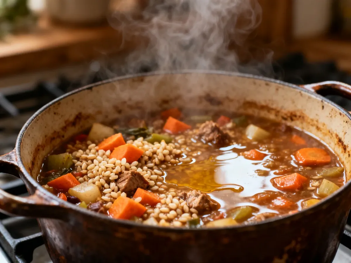 A hearty one-pot meal simmering in a Dutch oven