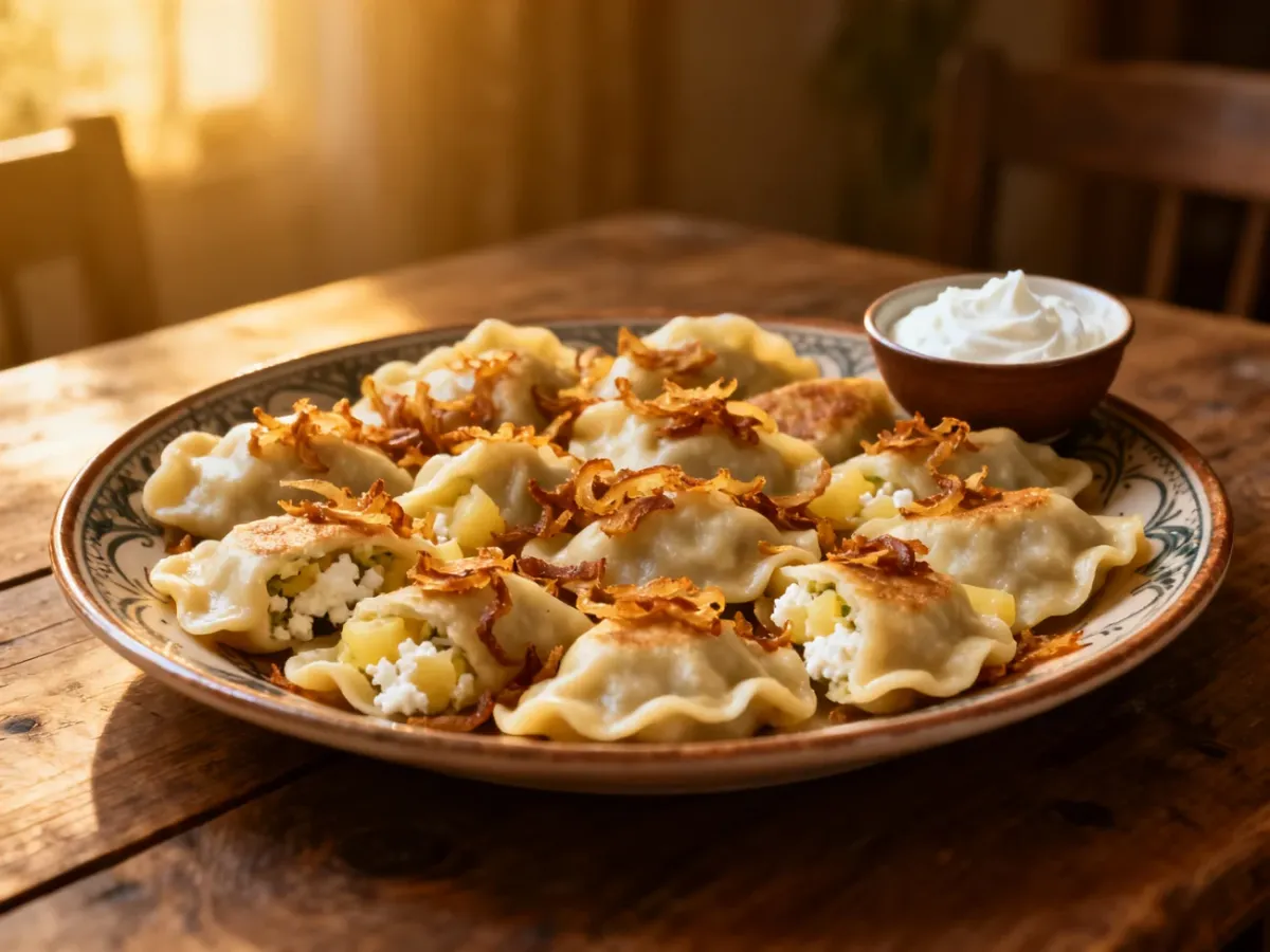 Pierogi ruskie z ziemniakami, twarogiem i cebulką