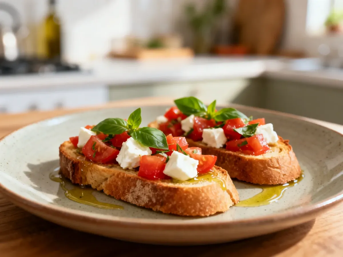 Bruschetta z pomidorami, mozzarellą i bazylią