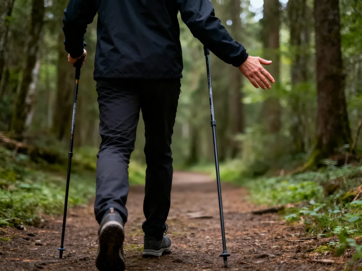 Prawidłowa technika nordic walking na leśnej ścieżce